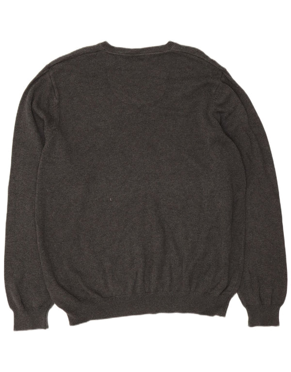 Marks & Spencer Mens Regular Fit V-Neck Jumper Sweater XL Grey Cotton