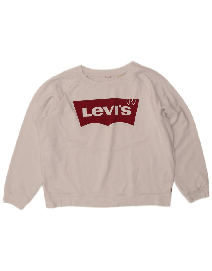 LEVI'S Womens Oversized Graphic Sweatshirt Jumper UK 16 Large White Cotton
