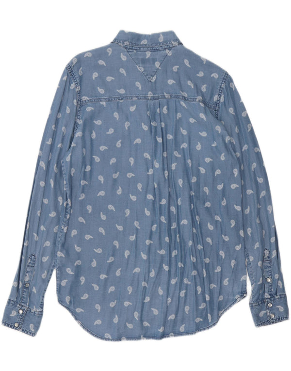 Tommy Hilfiger Womens Denim Shirt UK 14 Medium Blue Paisley Lyocell