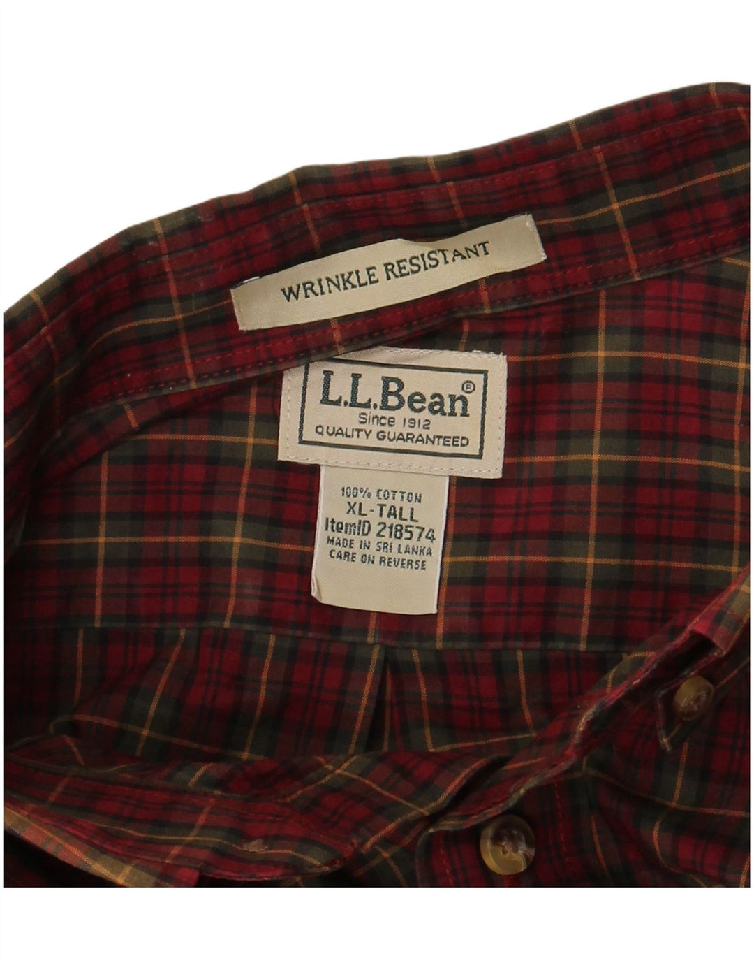 L.L.Bean Mens Tall Shirt XL Burgundy Check Cotton