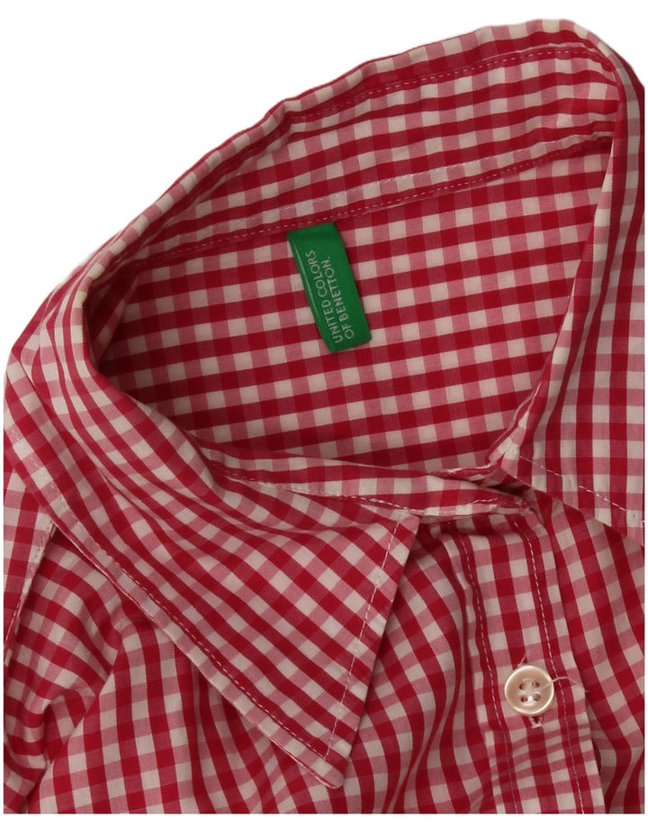 Benetton Womens Shirt UK 12 Medium Red Gingham