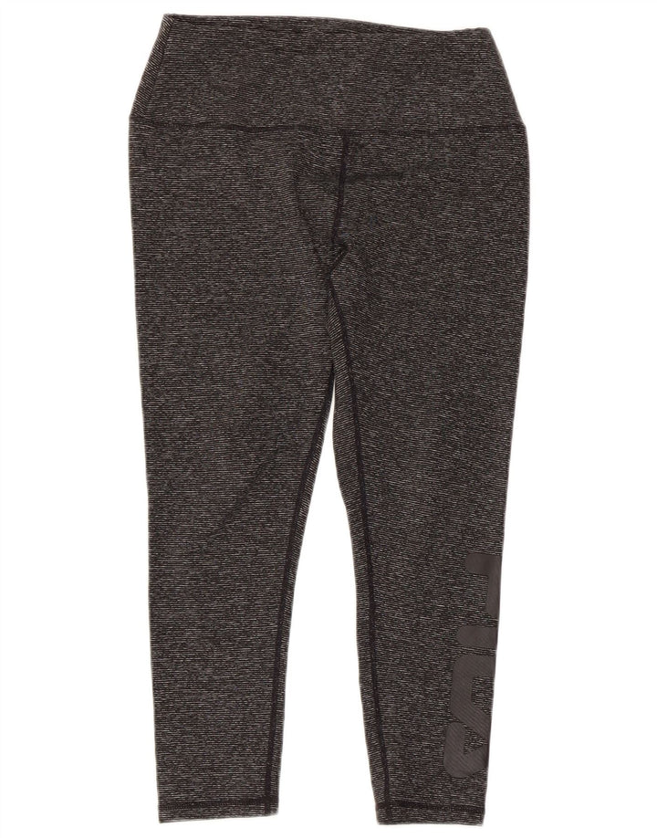 FILA Womens Graphic Capri Leggings UK 10 Small  Grey Pinstripe Polyester