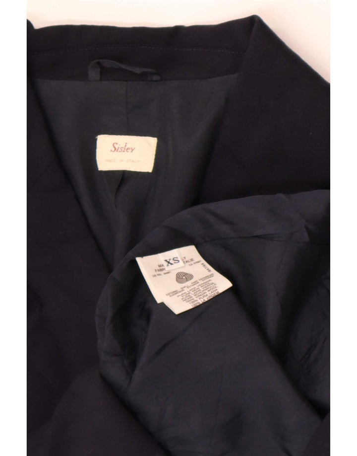 Sisley Womens 2 Button Blazer Jacket UK 6 XS Navy Blue Virgin Wool