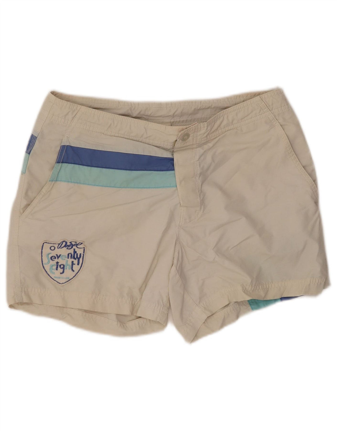 DIESEL Mens Swimming Shorts Small  Off White Striped Cotton