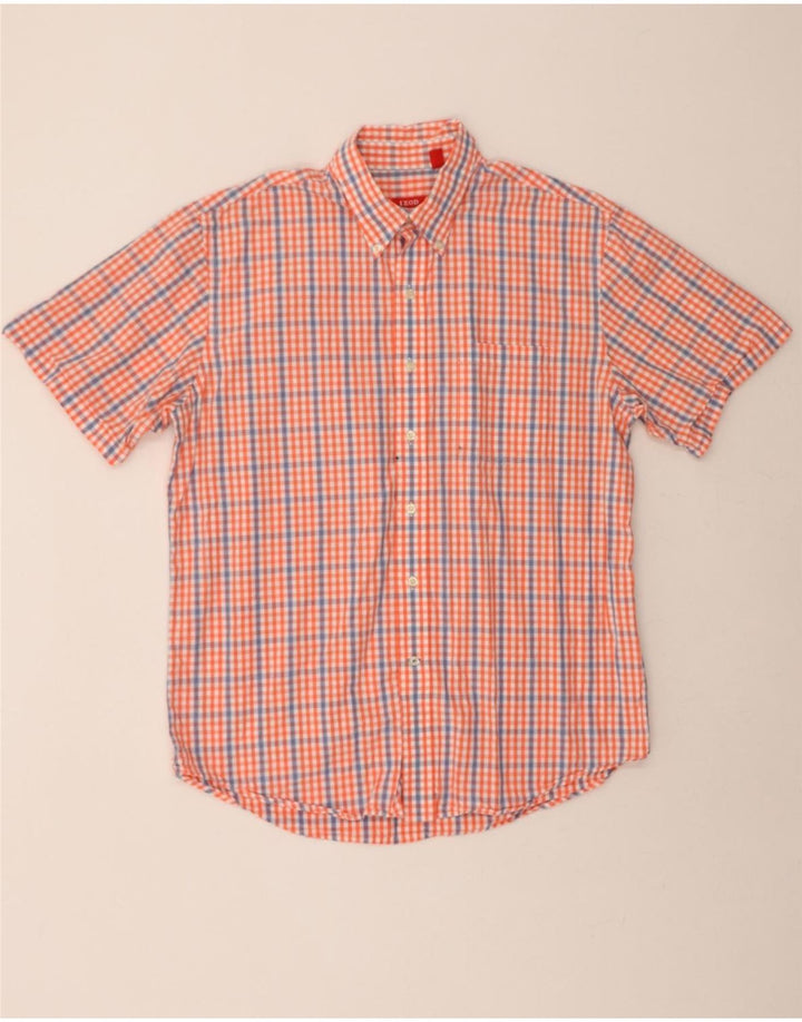 IZOD Mens Short Sleeve Shirt Large Orange Gingham Cotton Vintage Izod and Second-Hand Izod from Messina Hembry 