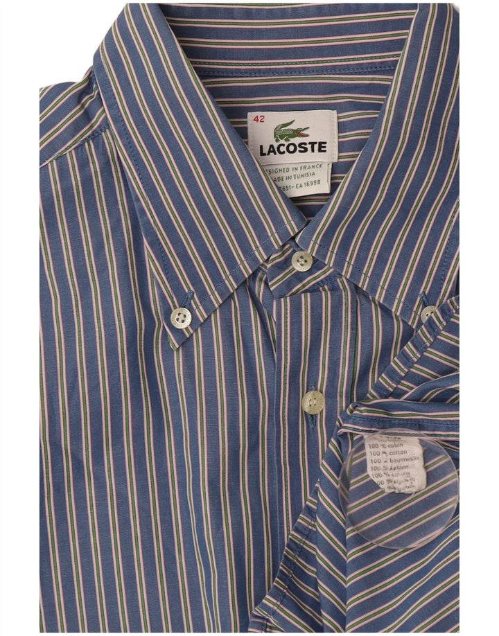 LACOSTE Mens Shirt Size 42 Large Blue Striped Cotton