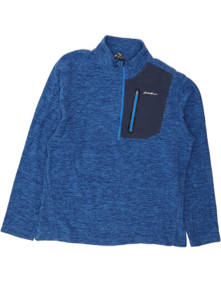 EDDIE BAUER Mens Zip Neck Fleece Jumper XL Blue Flecked Polyester Vintage Eddie Bauer and Second-Hand Eddie Bauer from Messina Hembry 