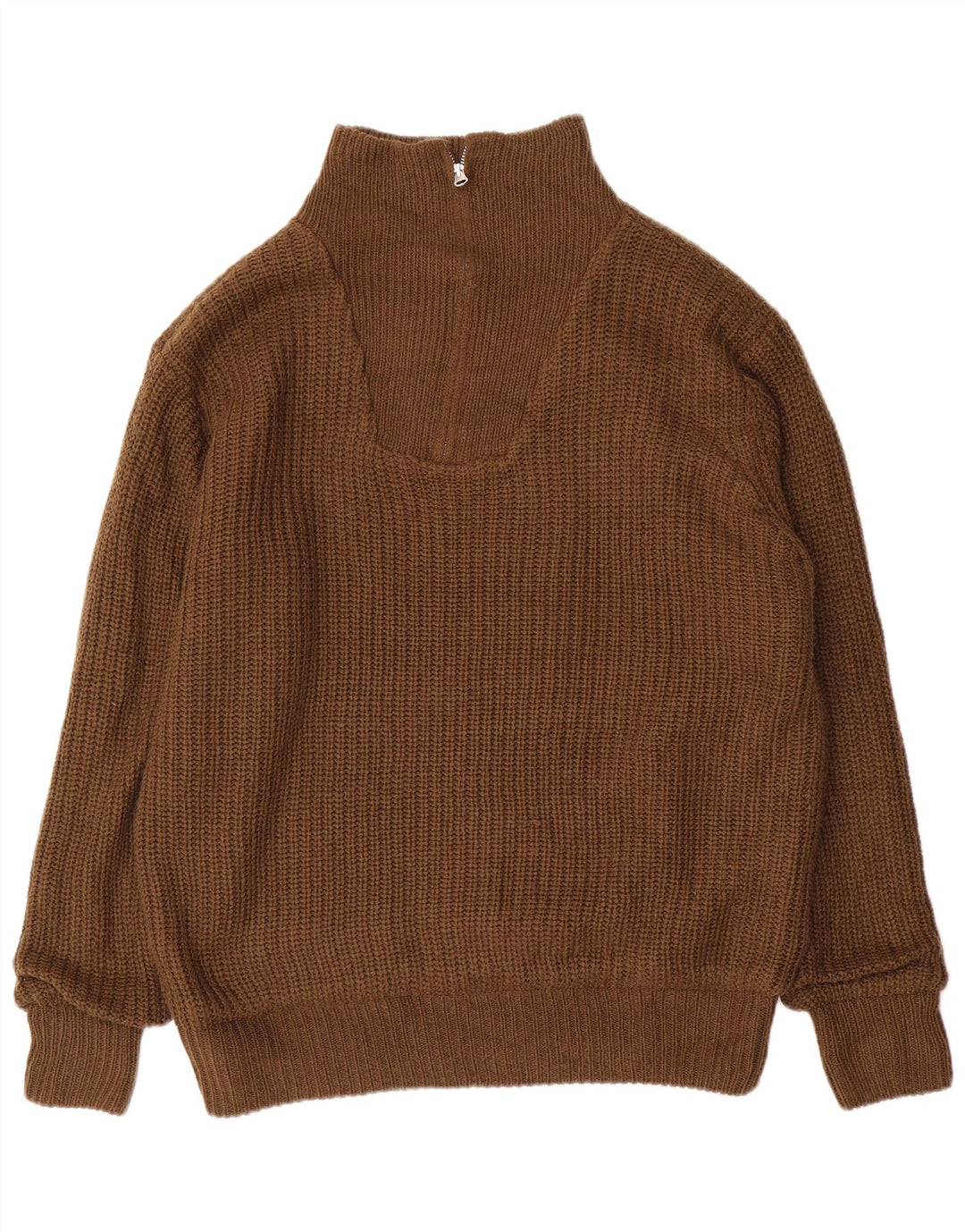 VINTAGE Mens Zip Neck Jumper Sweater IT 52/54 Large Brown Polyacrylic
