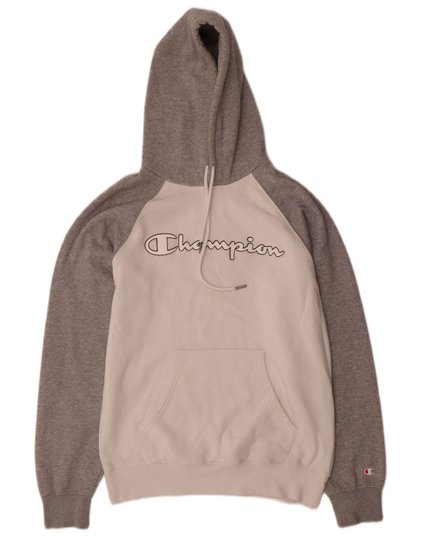 Champion Mens Graphic Hoodie Jumper Medium White Colourblock Cotton
