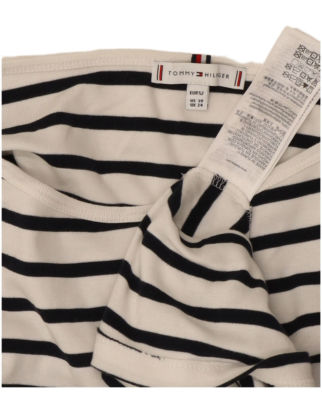 TOMMY HILFIGER Womens Top 3/4 Sleeve UK 24 4XL White Striped Cotton