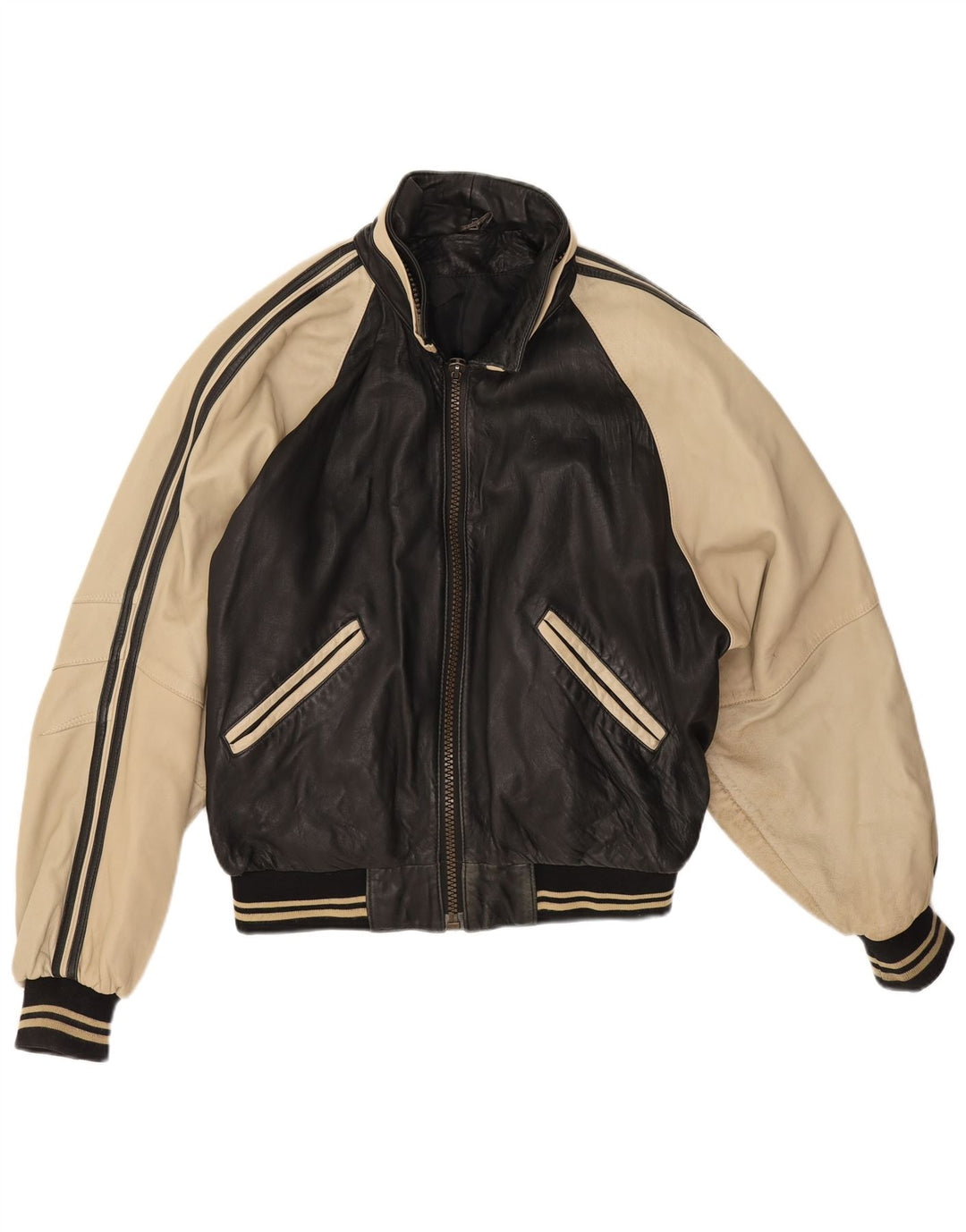 Vintage Mens Leather Jacket UK 38 Medium Black Colourblock Lambskin