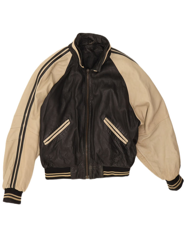 Vintage Mens Leather Jacket UK 38 Medium Black Colourblock Lambskin