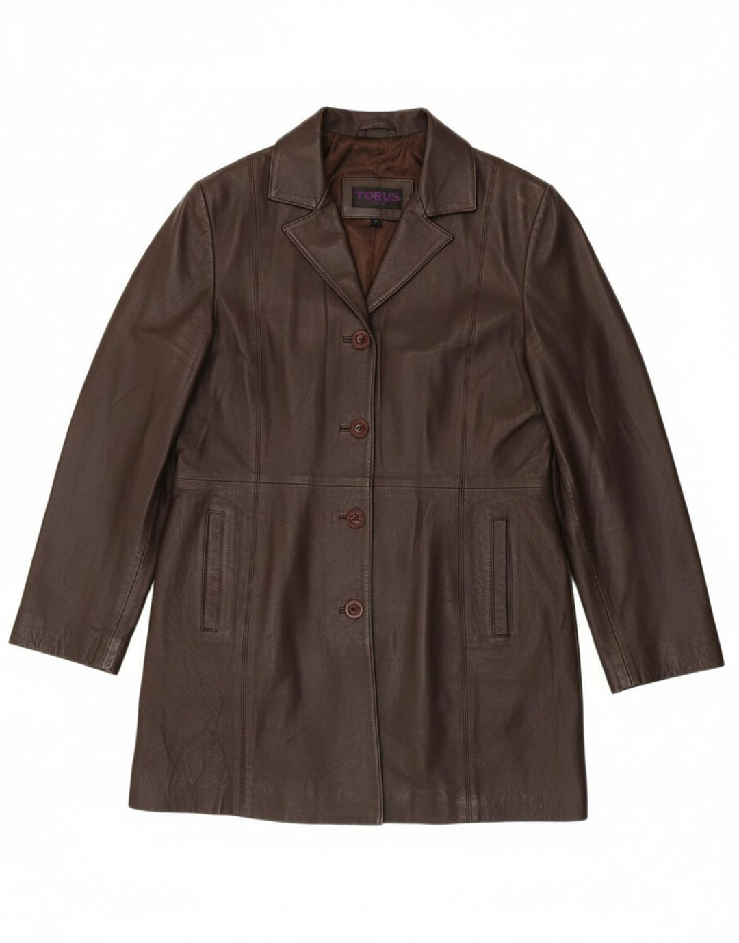 TORUS Womens Leather Coat UK 14 Large  Brown Leather