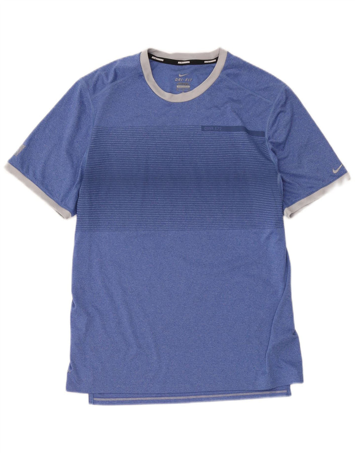Nike Mens Dri Fit T-Shirt Top Medium Blue Striped Polyester