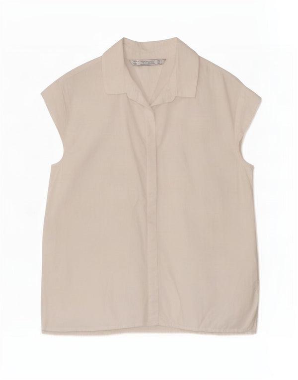 Zara Womens Trafaluc Short Sleeve Shirt UK 16 Large White Cotton