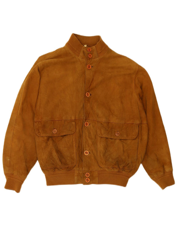 FABIO D Mens Suede Bomber Jacket UK 40 Large Beige Leather