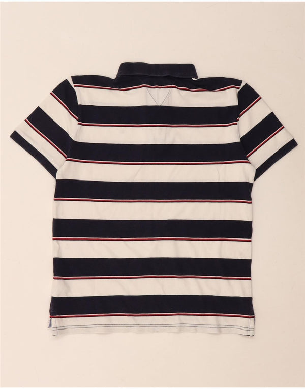 TOMMY HILFIGER Boys Polo Shirt 15-16 Years Navy Blue Striped Cotton