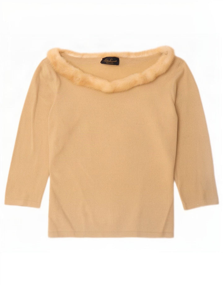 Luisa Spagnoli Womens Top 3/4 Sleeve UK 12 Medium Beige Wool