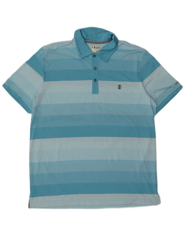 Izod Mens Polo Shirt Large Blue Striped Polyester