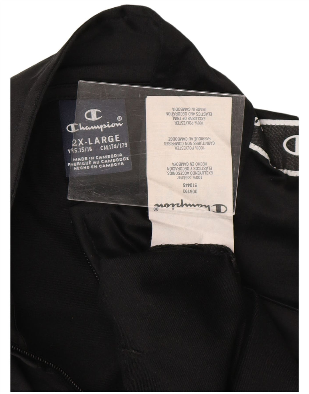 CHAMPION Boys Graphic Tracksuit Top Jacket 15-16 Years 2XL Black Polyester