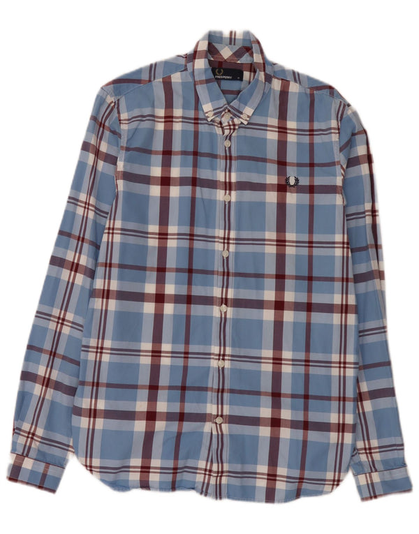 Fred Perry Mens Shirt Medium Blue Check Cotton