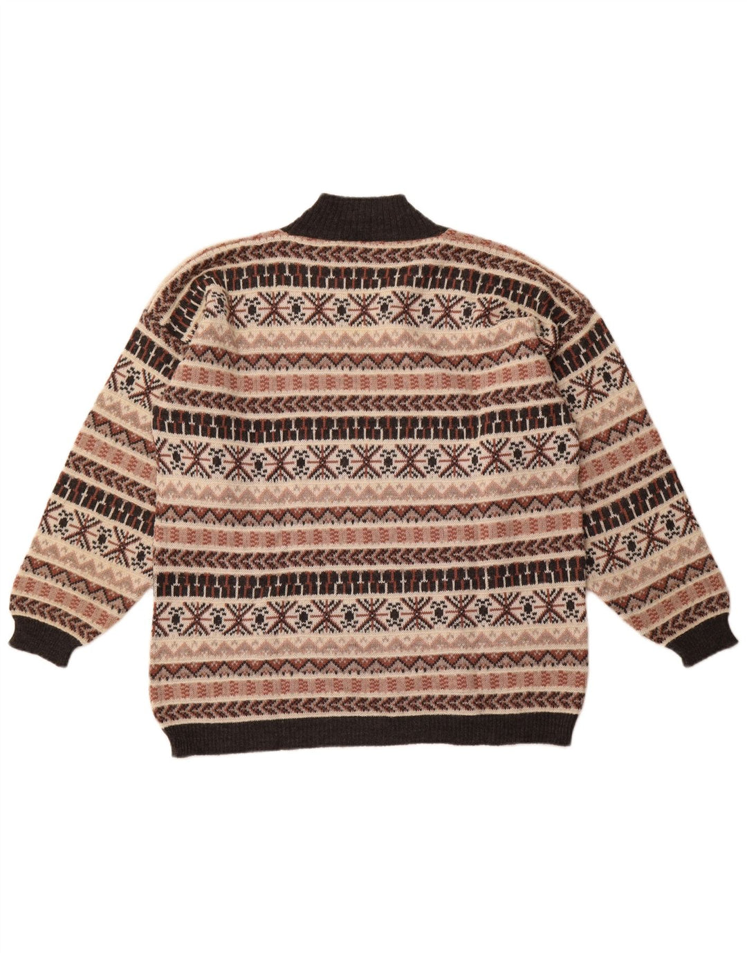 Vintage Mens Turtle Neck Jumper Sweater Medium Beige Fair Isle Wool