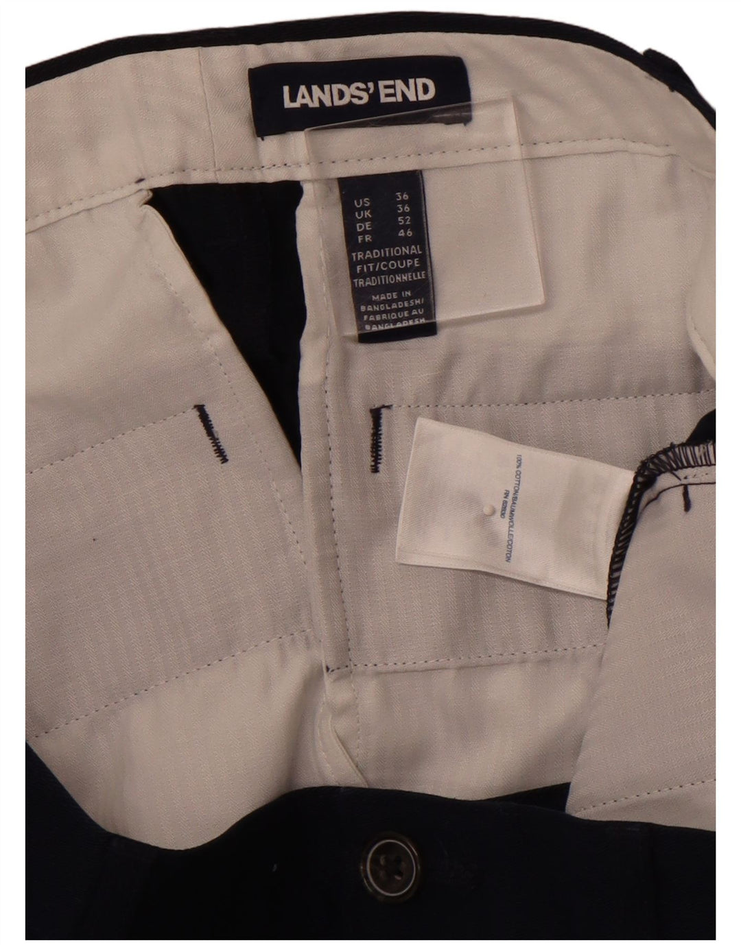 LANDS END Mens Chino Shorts W36 Large Navy Blue Cotton