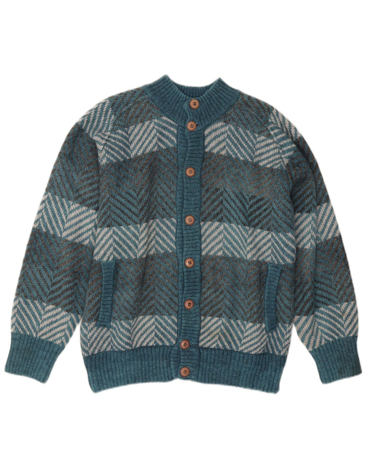 Vintage Mens Cardigan Sweater Large Blue Chevron