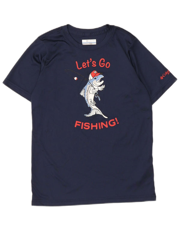 Columbia Boys Graphic T-Shirt Top 10-11 Years Medium Navy Blue Polyester