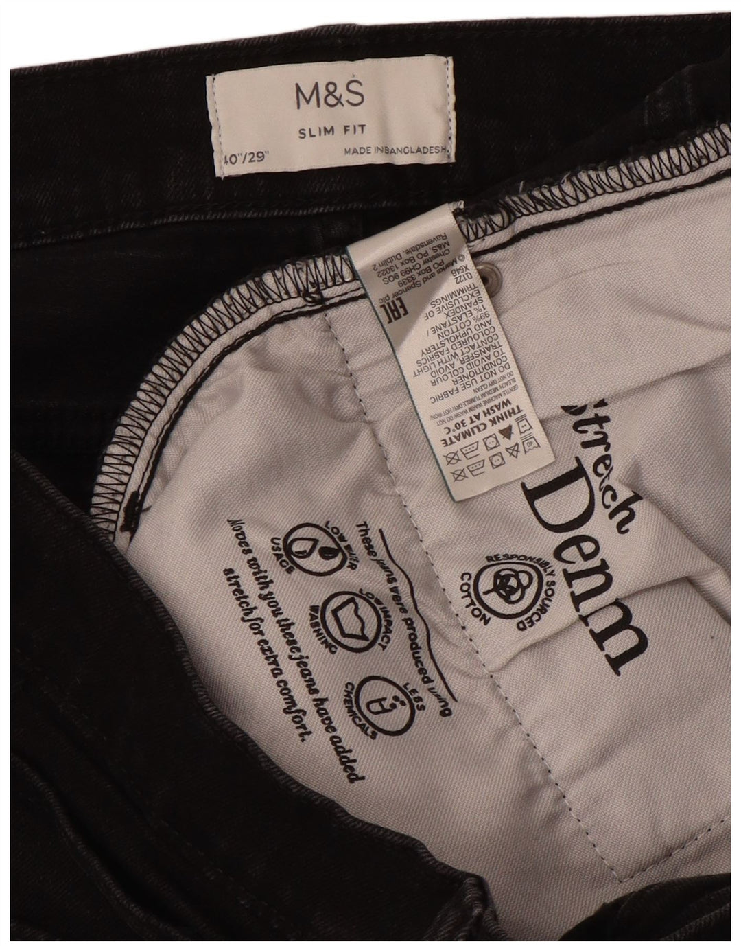 Marks & Spencer Mens Slim Jeans W40 L29 Black Cotton