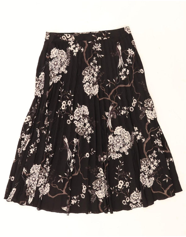 FAT FACE Womens Pleated A-Line Skirt UK 10 Small W28 Black Floral
