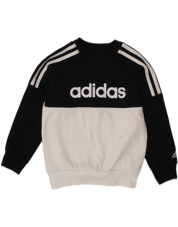 ADIDAS Boys Graphic Sweatshirt Jumper 4-5 Years Black Colourblock Cotton