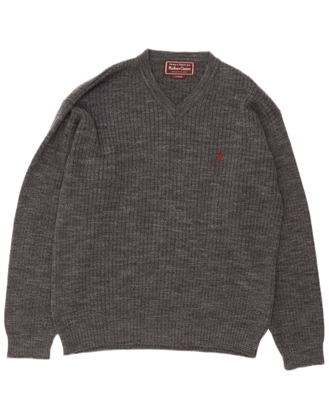 Marlboro Classics Mens V-Neck Jumper Sweater Large Grey Wool