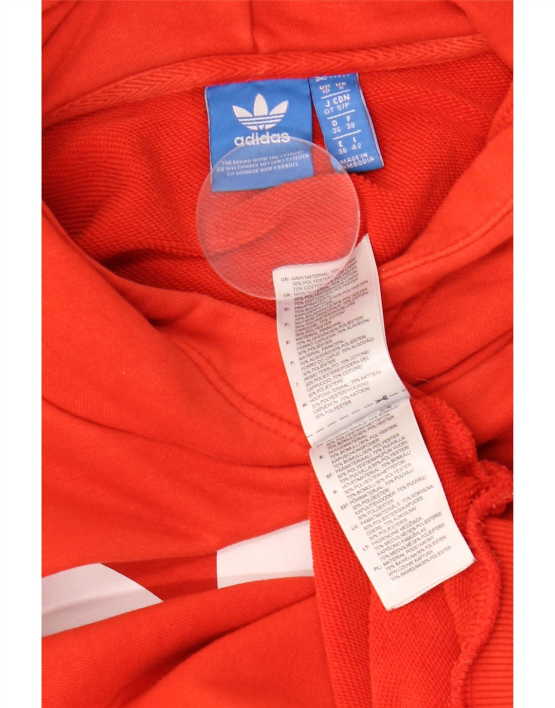 ADIDAS Womens Oversized Graphic Hoodie Jumper UK 10 Small Orange Cotton