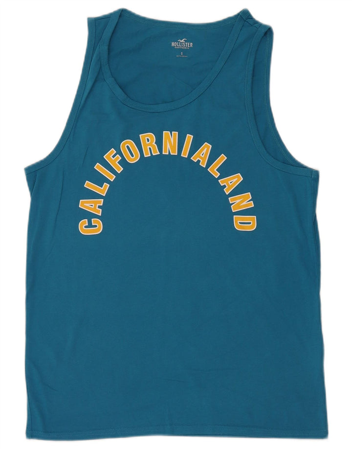 HOLLISTER Mens Graphic Vest Top Small Blue Cotton