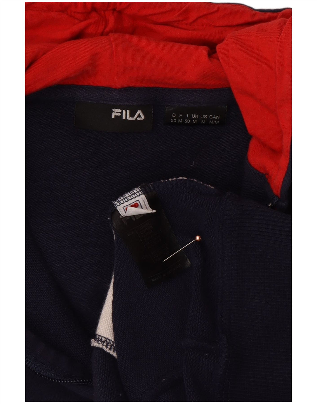 FILA Mens Zip Hoodie Sweater Medium Navy Blue Colourblock Cotton