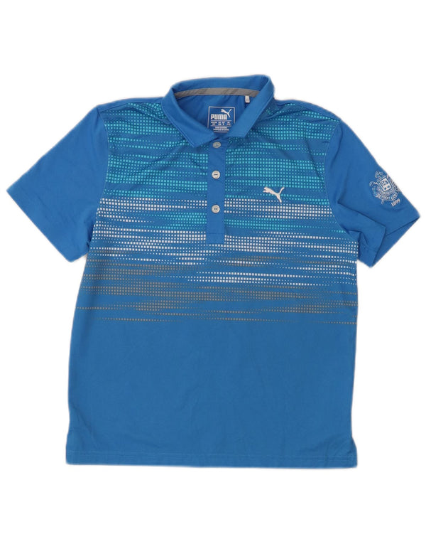 PUMA Boys Polo Shirt 7-8 Years Blue Geometric Polyester