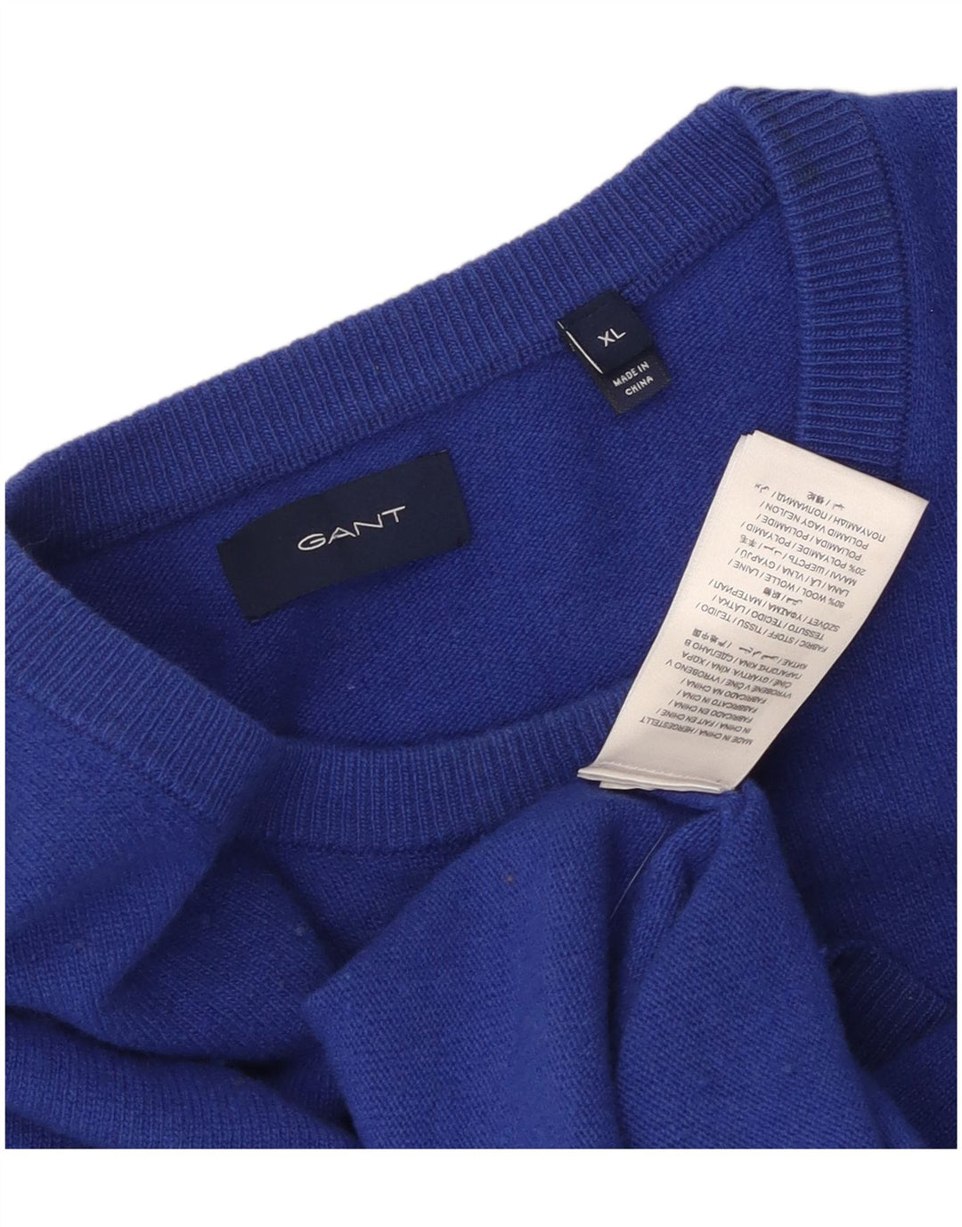 Gant Mens Crew Neck Jumper Sweater XL Blue Wool
