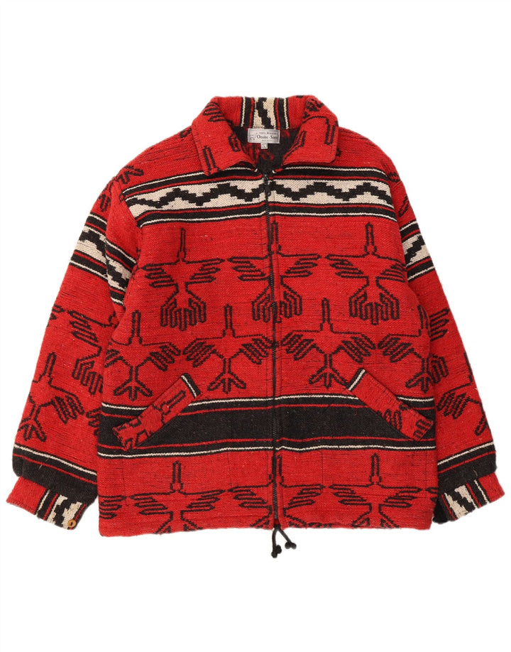 Vintage Mens Windbreaker Jacket UK 40 Large Red Geometric Tribal