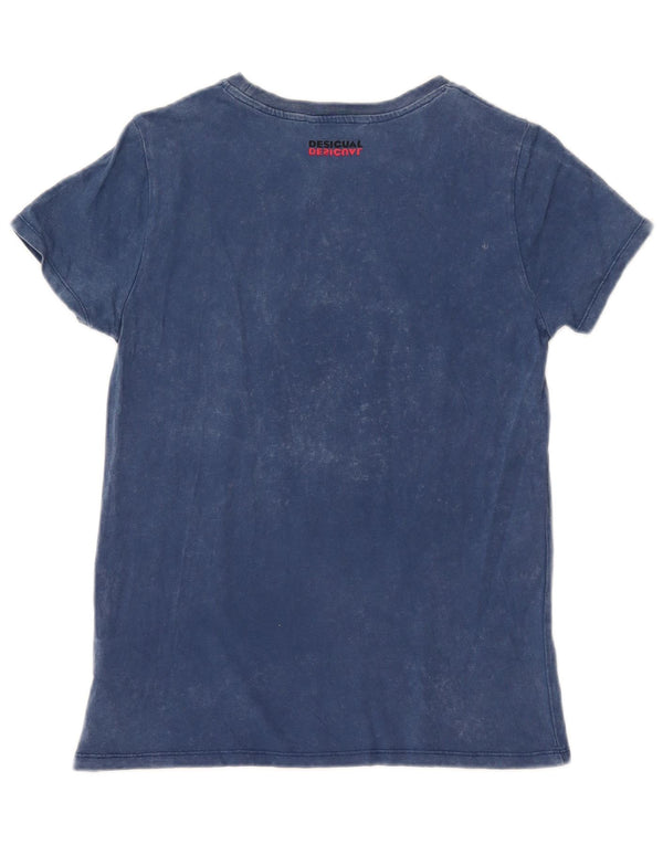 Desigual Womens Graphic T-Shirt Top UK 10 Small Blue Cotton