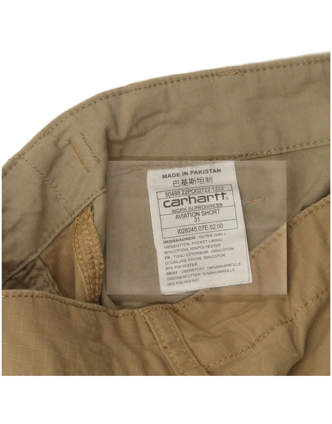 CARHARTT Mens Cargo Shorts W31 Medium  Beige Cotton