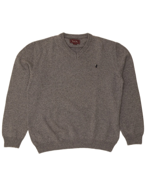 Marlboro Classics Mens V-Neck Jumper Sweater 2XL Grey Wool