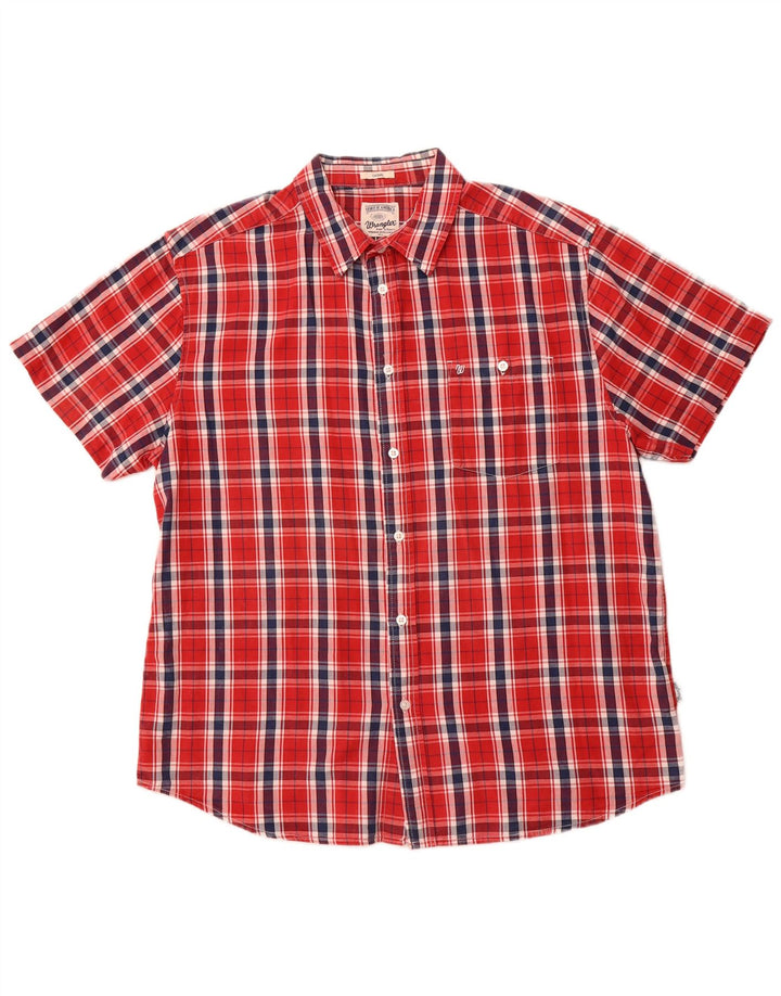 WRANGLER Mens Casual Fit Short Sleeve Shirt XL Red Check Cotton