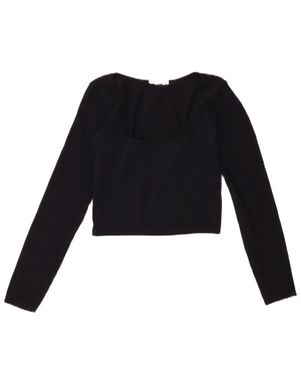 Zara Womens Long Sleeve Crop Top UK 16 Large Navy Blue