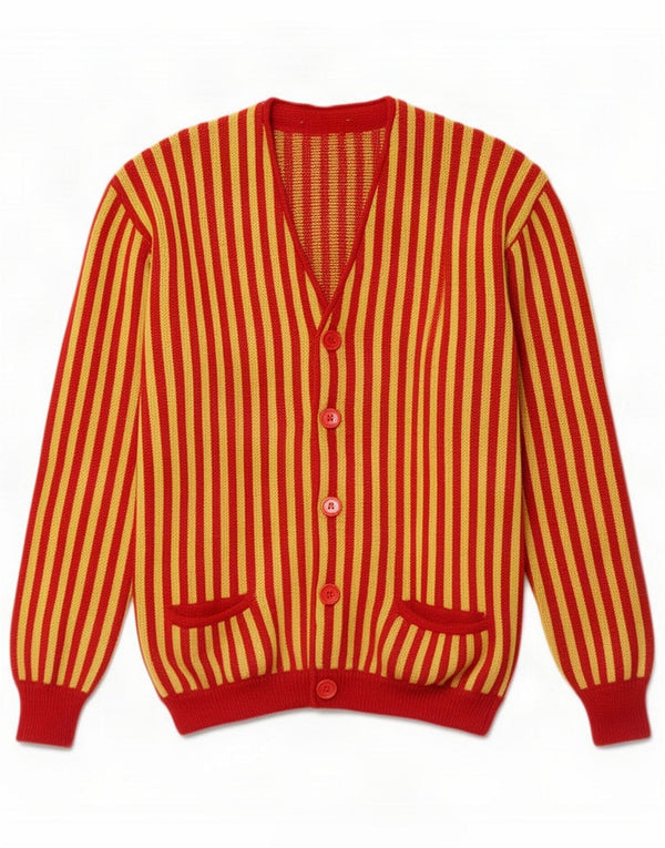 Vintage Mens Cardigan Sweater Medium Yellow Striped