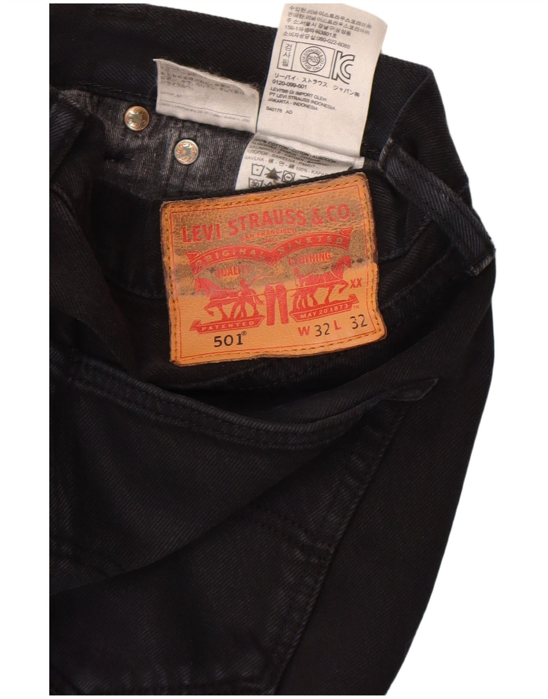 Levi's Mens 501 Straight Jeans W32 L32 Black Cotton