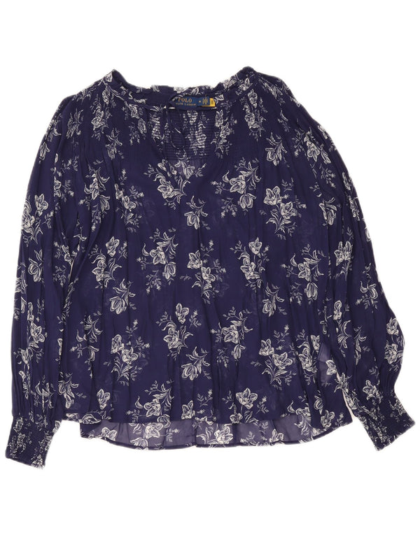 Polo Ralph Lauren Womens Blouse Top UK 14 Medium Navy Blue Floral