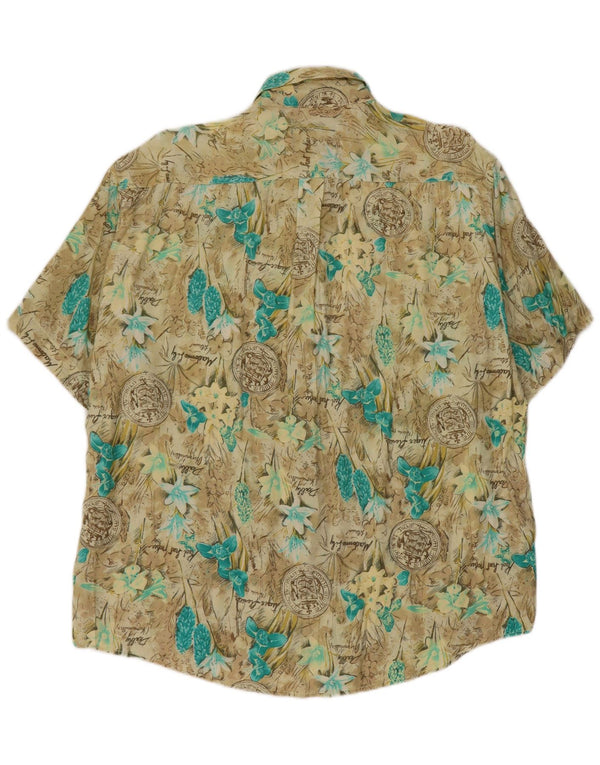 Vintage Mens Graphic Short Sleeve Shirt Large Beige Floral Viscose