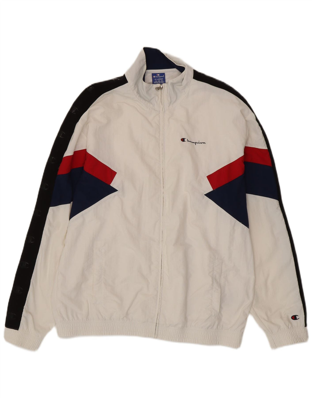 CHAMPION Mens Graphic Tracksuit Top Jacket XL White Colourblock Polyamide