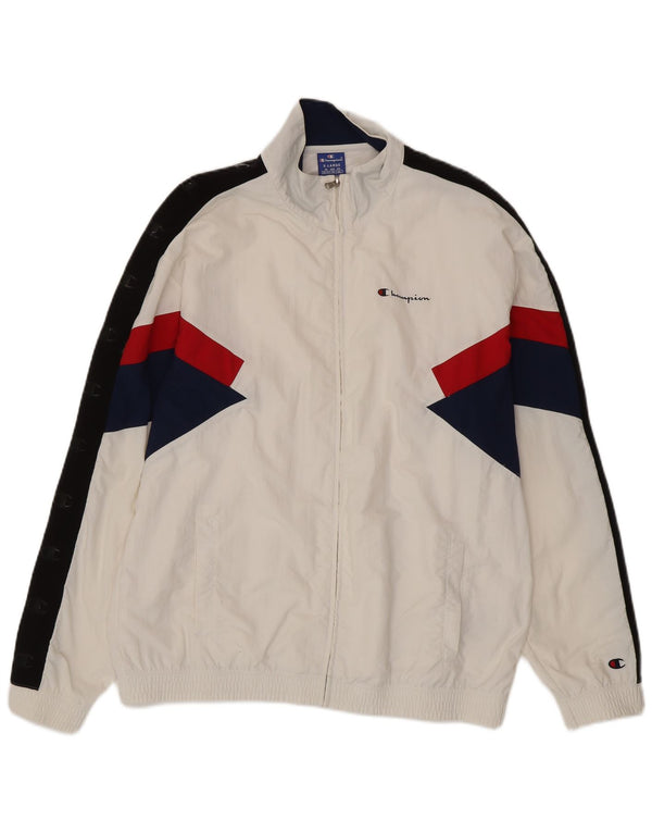 CHAMPION Mens Graphic Tracksuit Top Jacket XL White Colourblock Polyamide